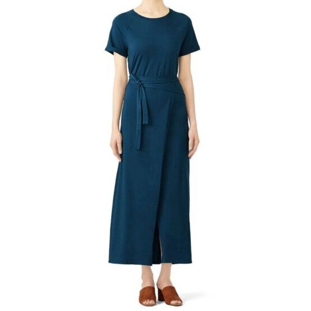 Elizabeth and James Welles Short Sleeve Cotton Crew Neck Maxi Dress Dark Teal S